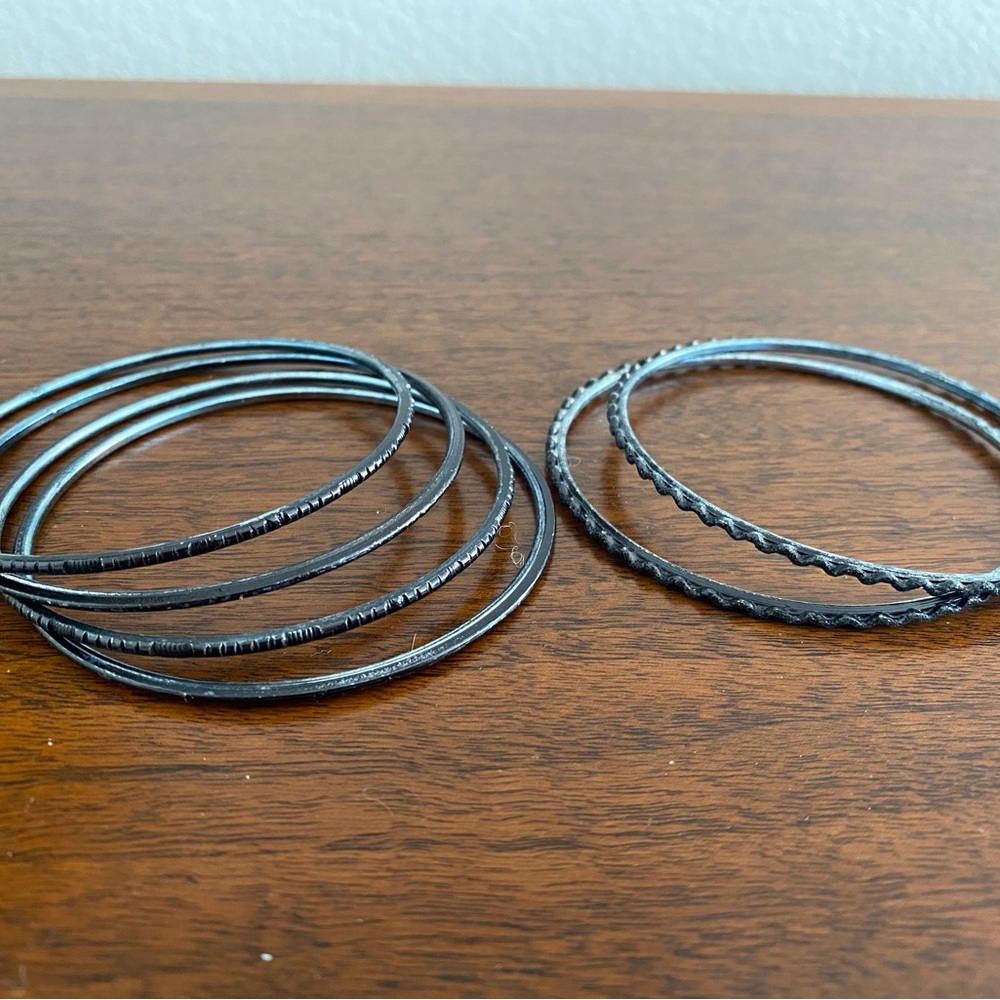 Set of Six Chic Black Bangle Bracelets!